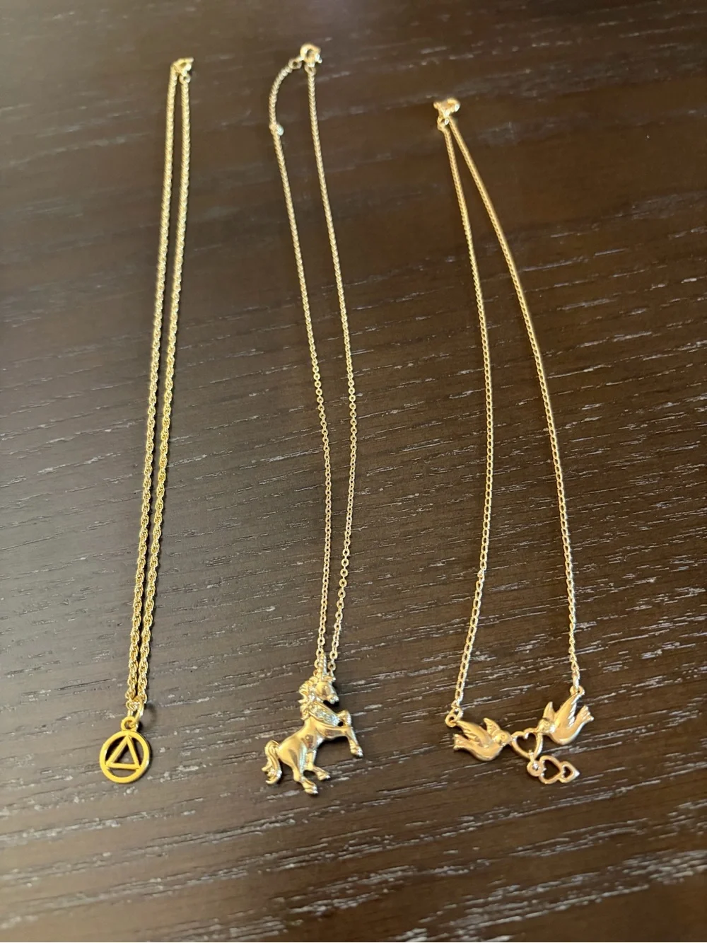 Vintage Avon Necklaces Prancing Rhinestone Unicorn & Love Doves & Sobriety Chain